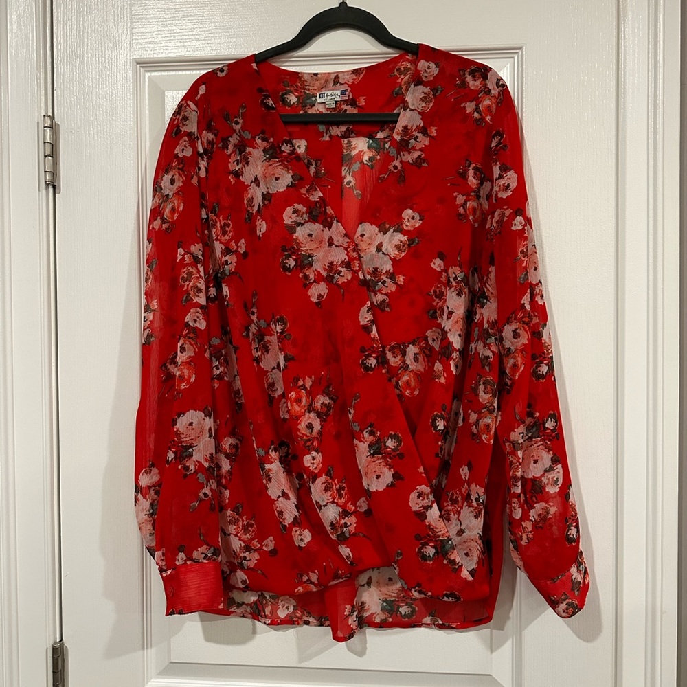 Kut From The Kloth Jenalee Surplice Blouse Size XXL in Red